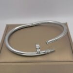 Жорсткий браслет-цвях Cartier з камінням цирконію на кінцях срібло3