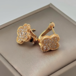 Сережки Van Cleef у камінні з англійською застібкою та логотипом рожеве золото2