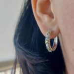Сережки-кільця Tiffany з камінням та логотипом срібло на вусі
