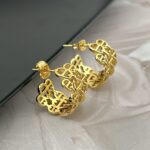 Широкі сережки Hermes з логотипом золото