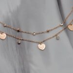 Браслет на ніжку Tiffany із серцями та камінням рожеве золото