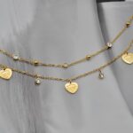 Браслет на ніжку Tiffany із серцями та камінням лимонне золото