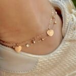 Браслет на ніжку Tiffany із серцями та камінням рожеве золото на нозі