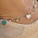 Браслет на ніжку Tiffany із зеленими серцями та камінням срібло на нозі