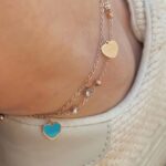Браслет на ніжку Tiffany із зеленими серцями та камінням рожеве золото на нозі
