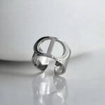 Широка каблучка Dior універсального розміру срібло