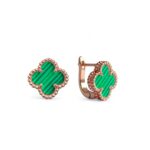 (Копія)Маленькі сережки Van Cleef з англійською застібкою у рожевому золоті зелений1