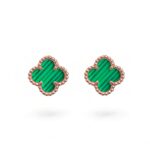(Копія)Маленькі сережки Van Cleef з англійською застібкою у рожевому золоті зелений2