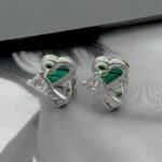 Сережки Van Cleef з італійською застібкою та сяючим обрамленням срібло зелений лого