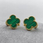 Сережки Van Cleef з зеленою серцевиною та італійською застібкою золото