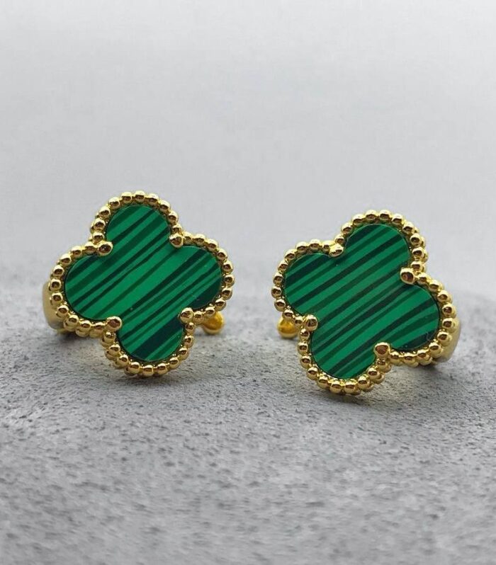 Сережки Van Cleef з зеленою серцевиною та італійською застібкою золото