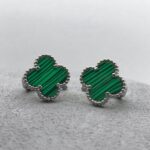 Сережки Van Cleef з зеленою серцевиною та італійською застібкою срібло
