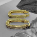 Прямокутні сережки Celine у камінні з логотипом золото лого