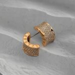 Вишукані мінімалістичні сережки BVLGARI з камінням та логотипом рожеве золото лого
