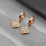 Двосторонні сережки Van Cleef з крупним камінням золото білий
