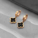 Двосторонні сережки Van Cleef з крупним камінням золото чорний