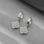 Двосторонні сережки Van Cleef з крупним камінням срібло білий