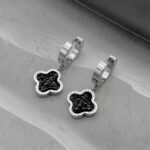 Двосторонні сережки Van Cleef з крупним камінням срібло чорний