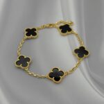 Класичний браслет Van Cleef з логотипом у золоті чорний