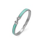 Вишуканий жорсткий браслет Hermes з логотипом у сріблі зелений