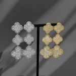 Довгі сережки Van Cleef з трьох конюшин у камінні