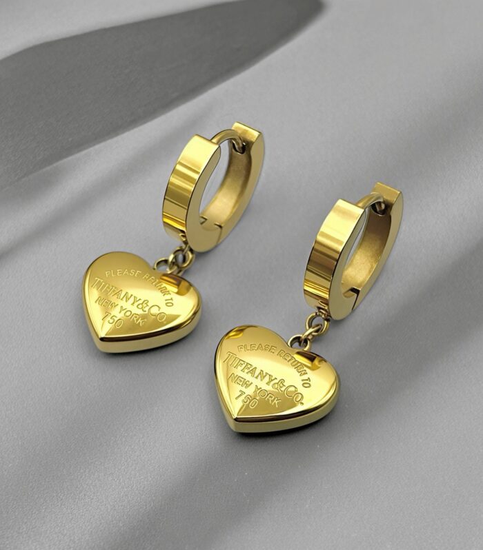 Сережки Tiffany з об'ємними серцями лимонне золото1