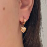 Сережки Tiffany з об'ємними серцями рожеве золото на вусі