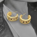 Сережки пів-кільця Louis Vuitton з камінням та логотипом золото застібка