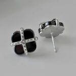 Сережки з керамікою та камінням у вигляді конюшини чорний застібка