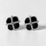 Сережки з керамікою та камінням у вигляді конюшини чорний