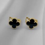 Класичні сережки Van Cleef з італійською застібкою у золоті чорні